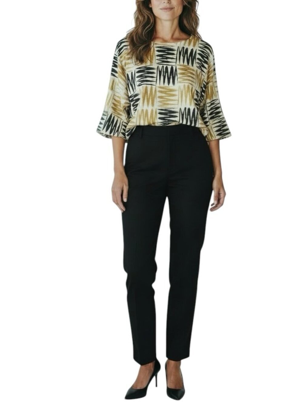 Nally & Millie Abstract Print Top Size Medium 3/4 Sleeve Knit Blouse USA NWT
